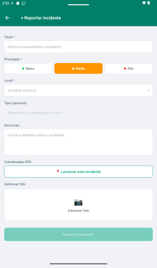 Formulário de relato de incidente