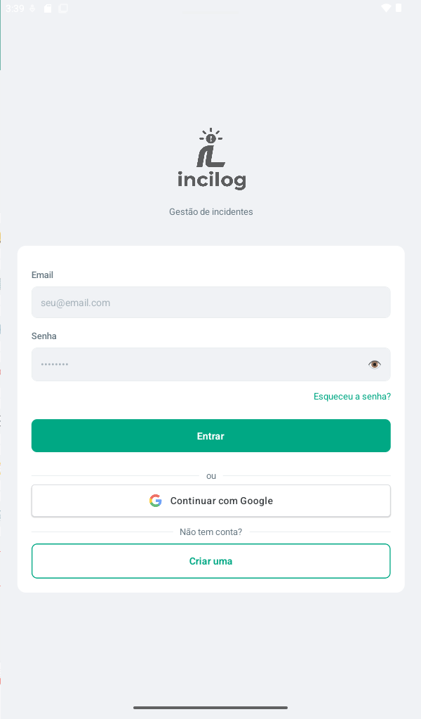 Tela de login do INCILOG