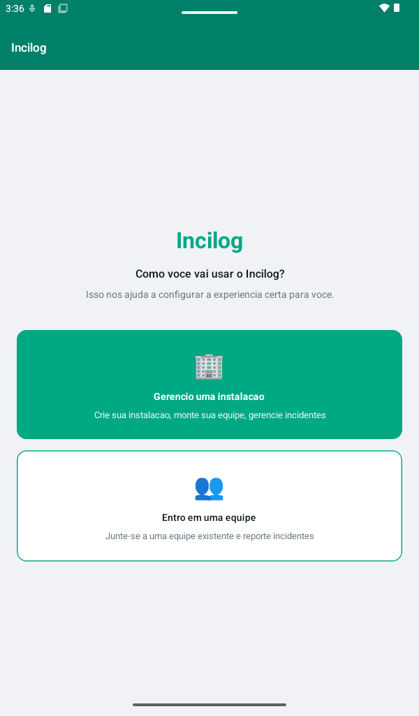 Escolha do perfil Administrador ou Membro